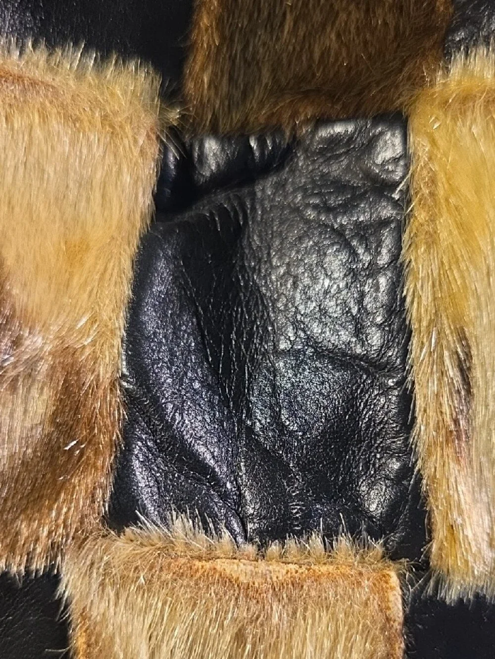 Authentic Seal! Patchwork Fur & Leather Drawstring Hobo Bag - Brown